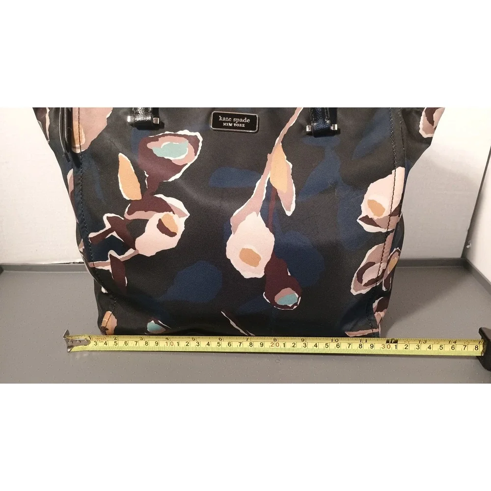 Kate Spade Tote Bag Womens Medium Black Good Floral Nylon Leather Trim Shoulder